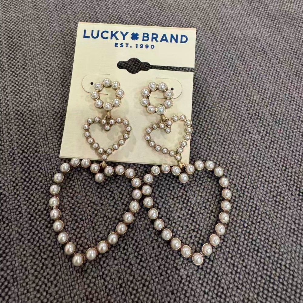 Lucky Brand Pearl Heart Drop Earrings